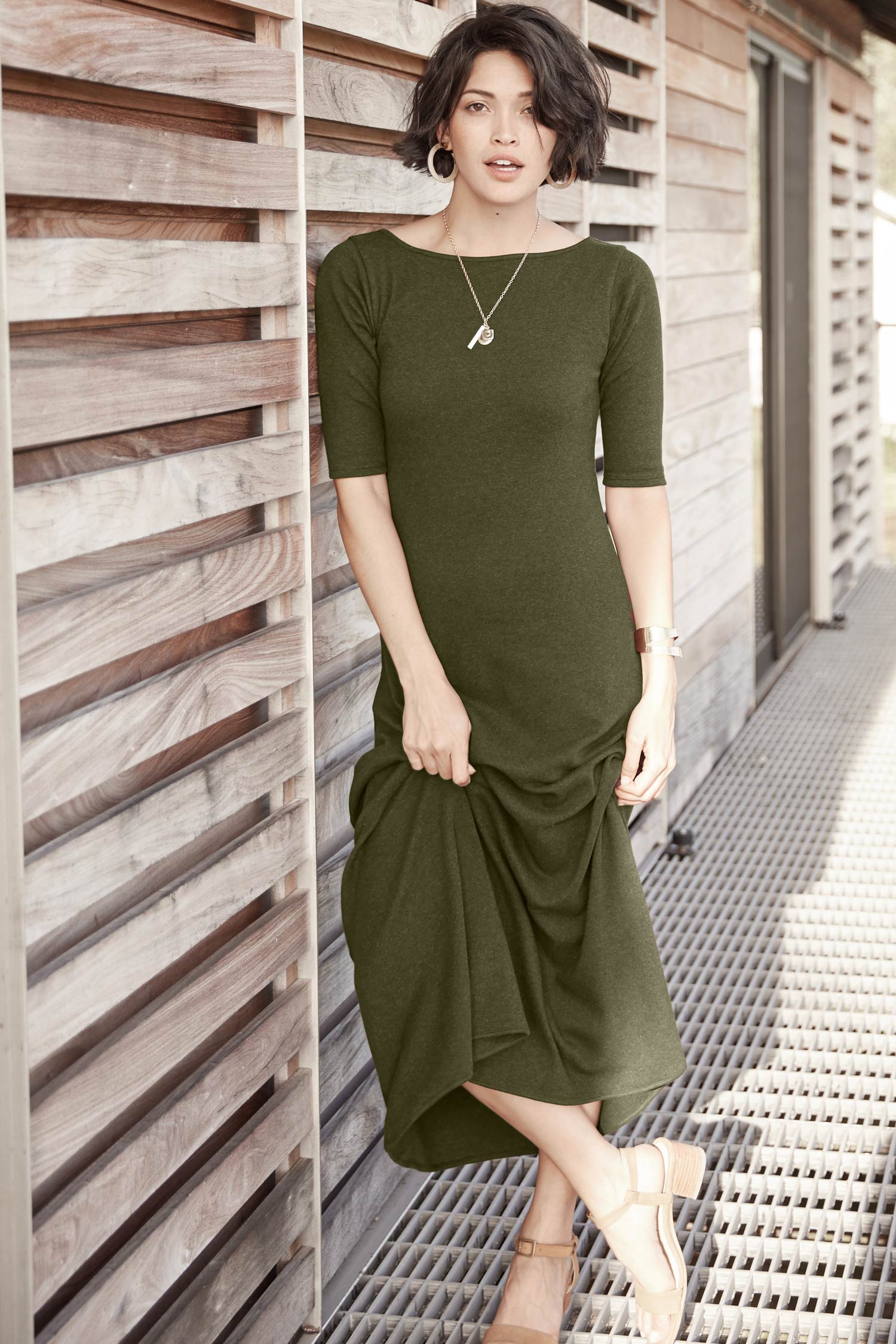 Elbow Sleeve Boatneck Dress - Indigenous