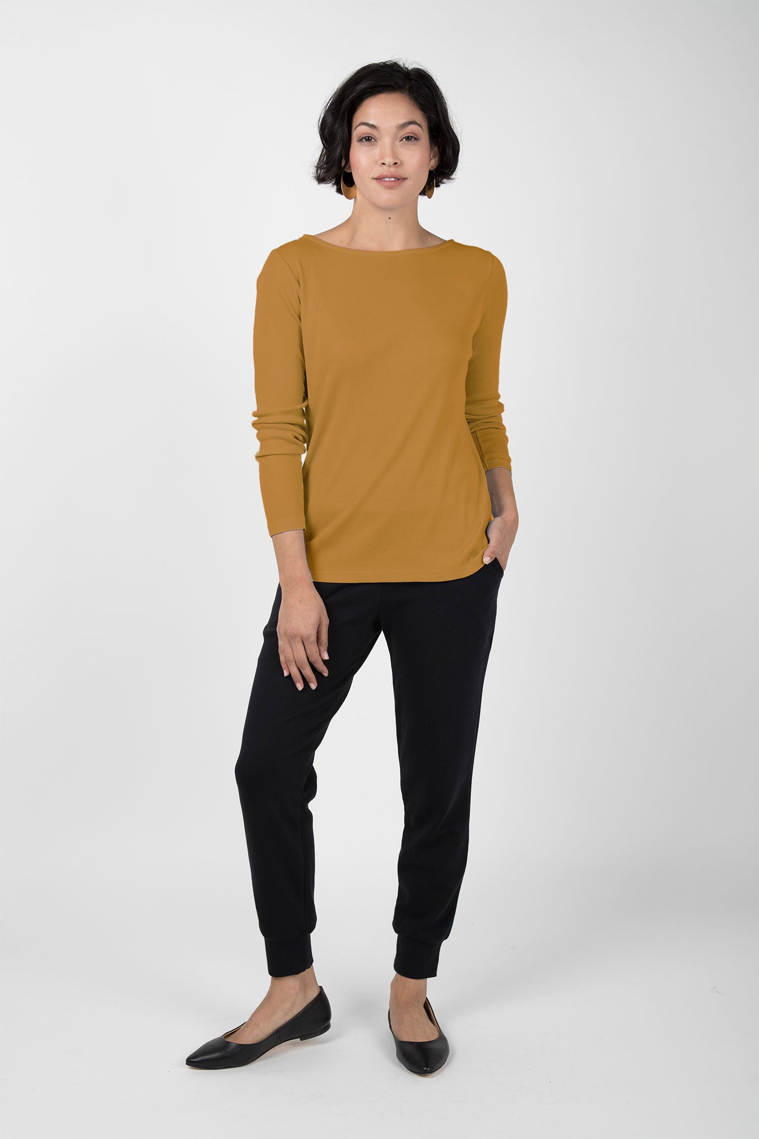 Essential Rib Boatneck Tee - Indigenous
