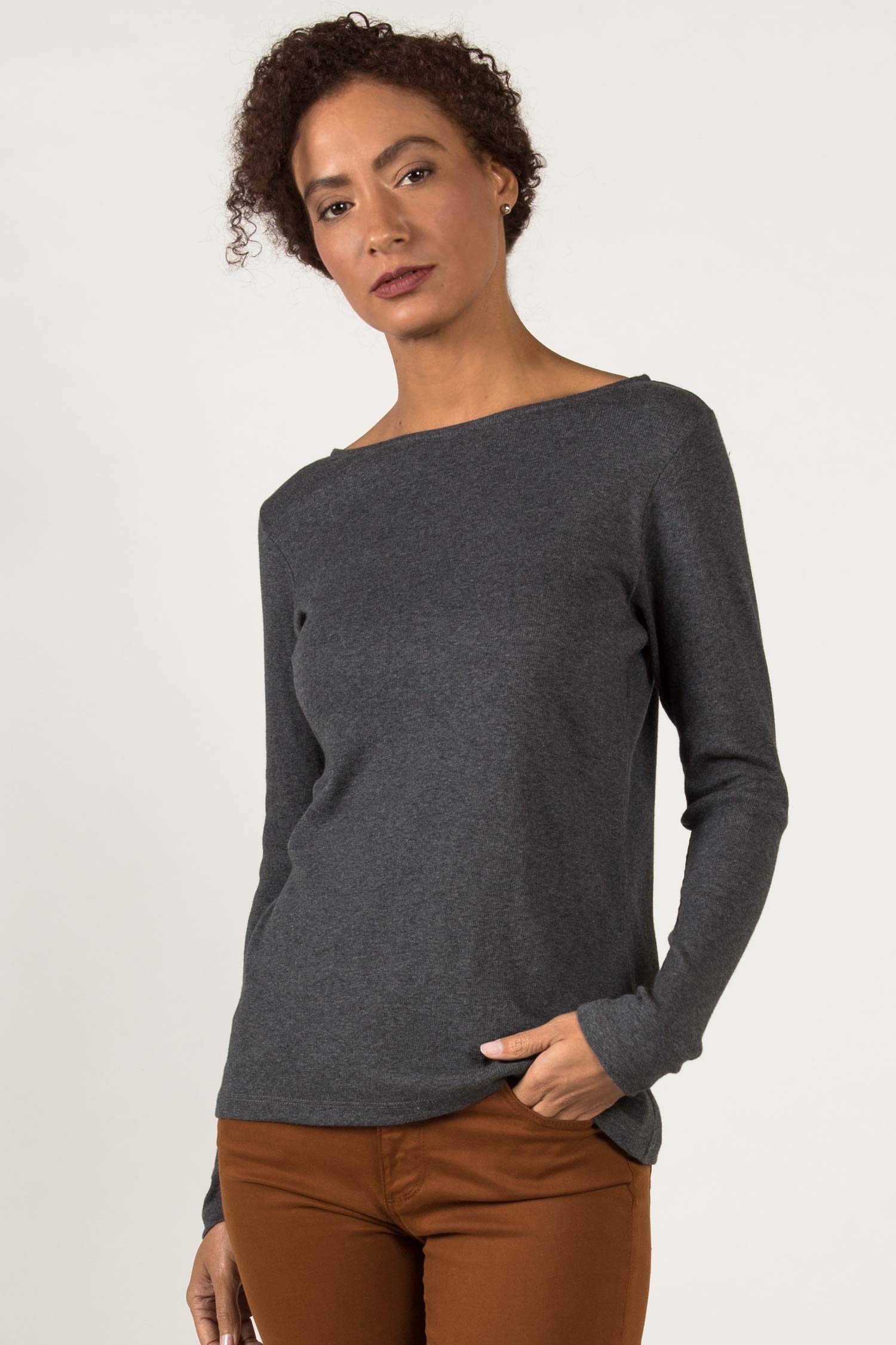 Essential Rib Boatneck Tee - Charcoal / Extra Small