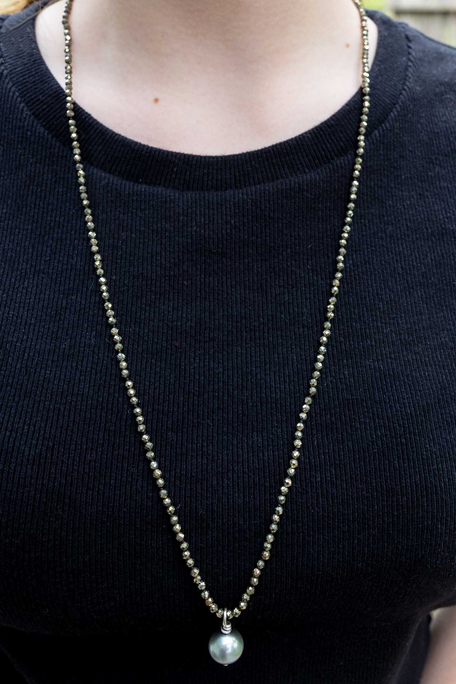 Pyrite Necklace with Tahitian Pearl